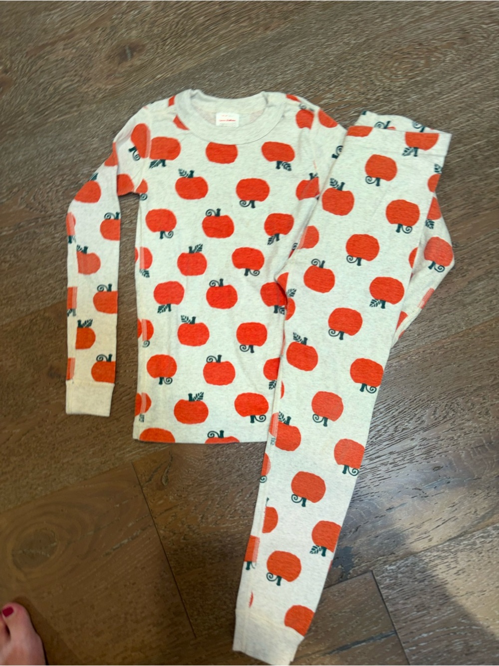 Hanna Andersson 120 (6-7) oatmeal and Orange Pumpkin Print Pajama Set